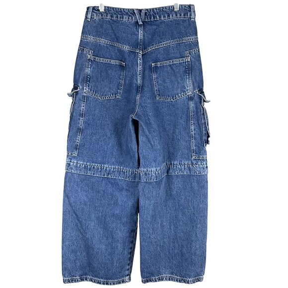 Zara Womens 6 Baggy Hi Rise Wide Leg Utility Multi Pocket Cargo Blue Denim - Picture 2 of 16